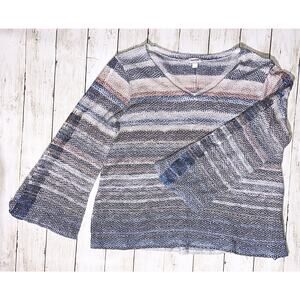 Avenue Striped Knit V-Neck Flared Sleeve Sweater 14/16